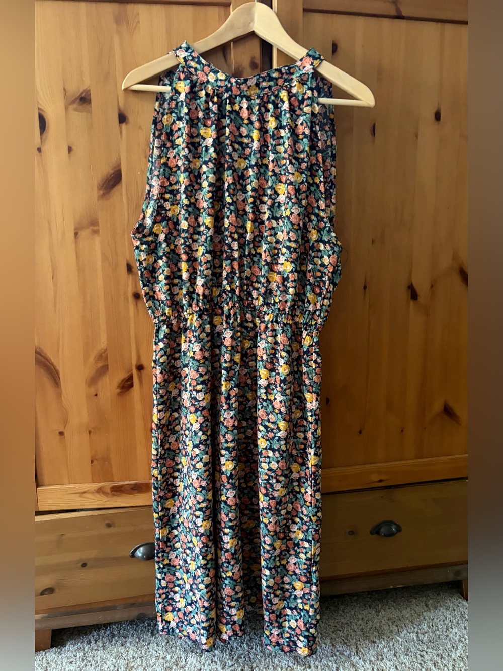 Floral Halter Dress in Navy and Pink